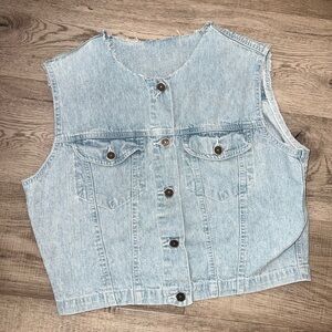 Vintage Y2K New York Line Raw Hem Jean Vest